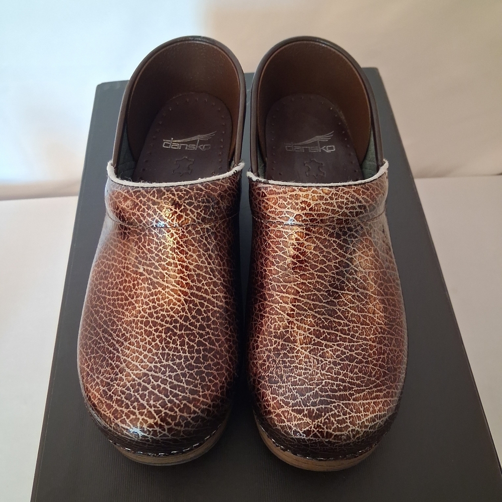 Dansko Brown Crackle Leather Clogs